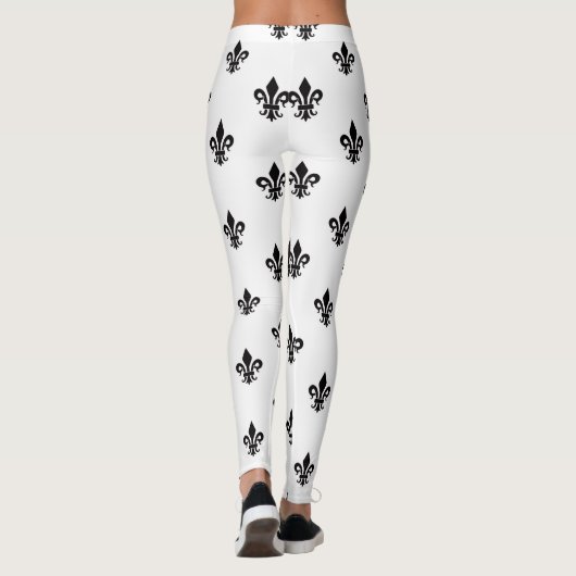 Fleur de lis noir et blanc Leggings pour femmes (Dos)