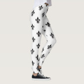 Fleur de lis noir et blanc Leggings pour femmes (Droite)