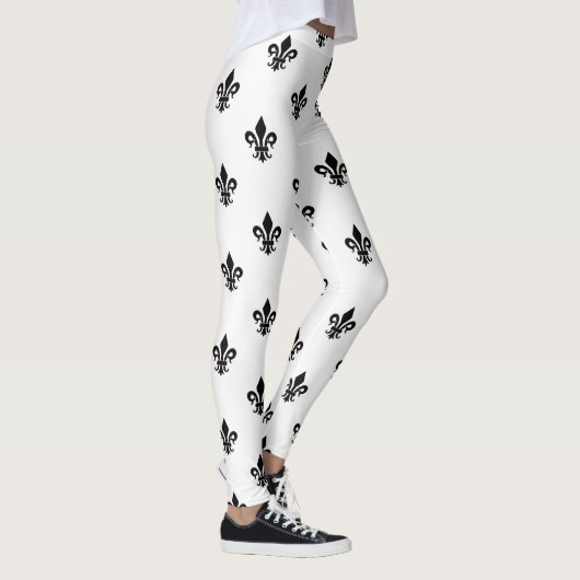 Fleur de lis noir et blanc Leggings pour femmes (Droite)