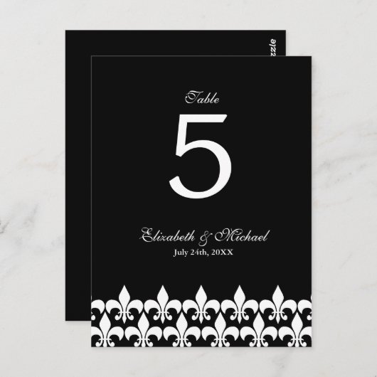 Fleur de Lis noir et blanc Numéro de table du Mari (Devant / Derrière)