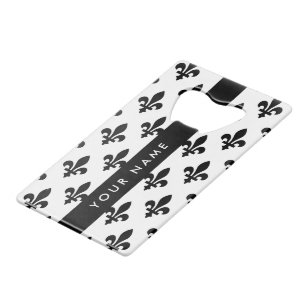 Fleur de Lis, Noir sur Blanc, Noir, Votre Nom