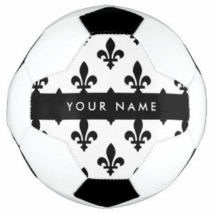 Fleur de Lis, Noir sur Blanc, Noir, Votre Nom