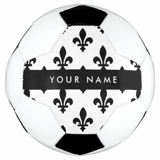 Fleur de Lis, Noir sur Blanc, Noir, Votre Nom (Devant)