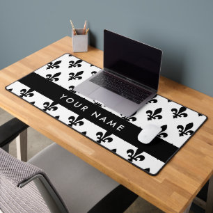Fleur de Lis, Noir sur Blanc, Noir, Votre Nom