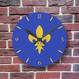 Fleur de Lis op Royal Blue Clock Ronde Klok