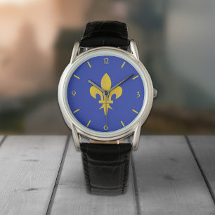 Fleur de Lis op Royal Blue Watch Horloge