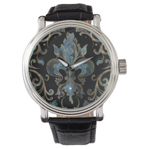 Fleur-de-lis ornament Abalone Shell en Gold Horloge