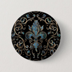 Fleur-de-lis ornament Abalone Shell en Gold Ronde Button 5,7 Cm