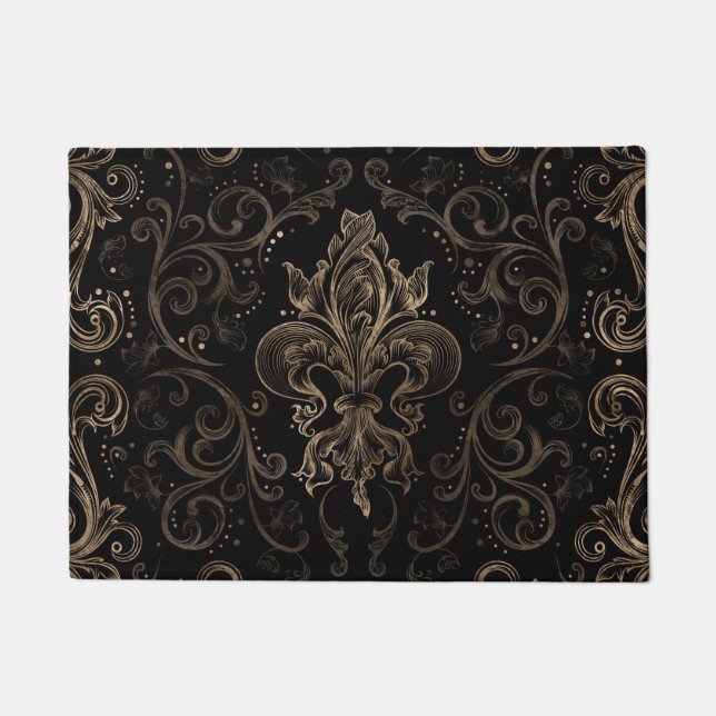 Fleur-de-lis-ornament Black en Gold Deurmat (Voorkant)