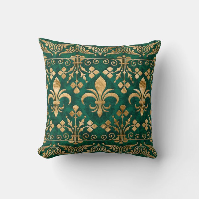 Fleur-de-lis ornament Emerald Green Kussen (Voorkant)