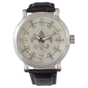 Fleur-de-lis ornament Pastel Gold Horloge