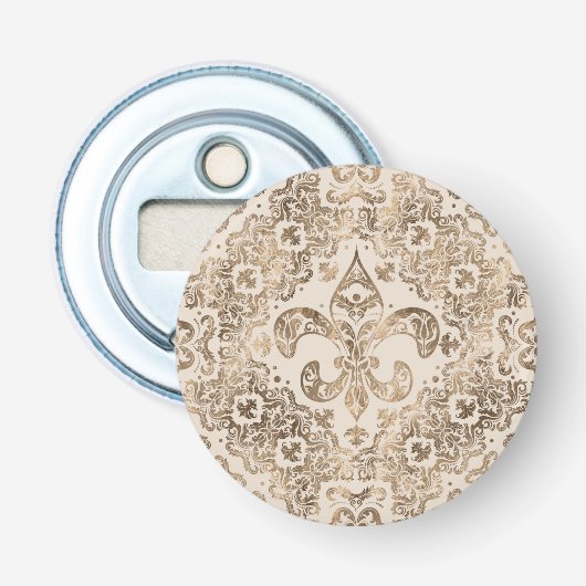 Fleur-de-lis Ornament - pastelgoud Button Flesopener (Voorkant)