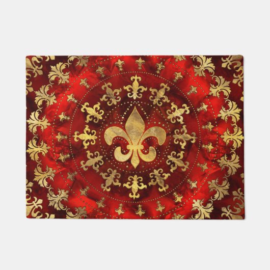 Fleur-de-lis ornament Red Marble and Gold Deurmat (Voorkant)