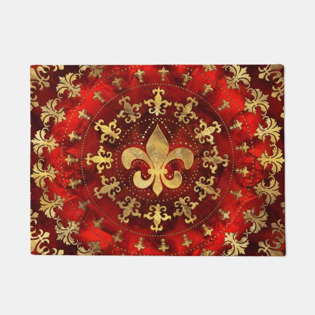 Fleur-de-lis ornament Red Marble and Gold Deurmat (Voorkant)