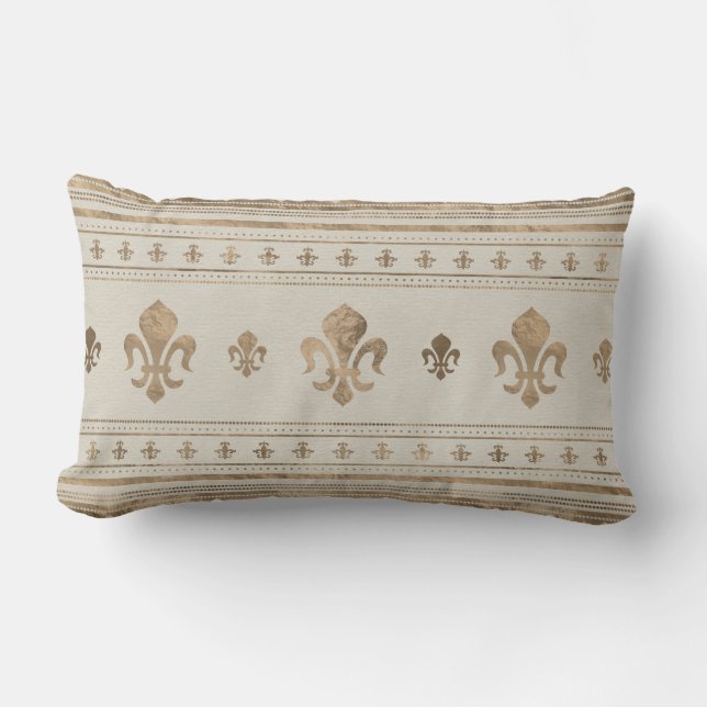Fleur-de-lis  Pastel Goud Kussen (Voorkant)