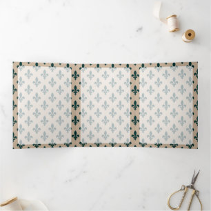 Fleur de Lis Patroon, Frans, Koninklijk, Groen Drieluik Kaart