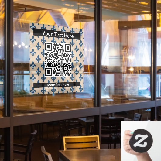 Fleur de Lis Patroon, Frans, Koninklijk, Marine Bl Raamsticker (Restaurant Raam)