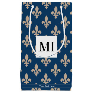 Fleur de Lis Patroon, Frans, Royal, Crème, Blauw Klein Cadeauzakje