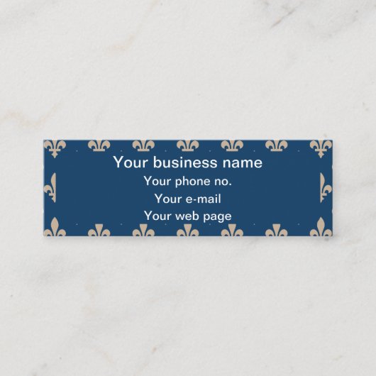 Fleur de Lis Patroon, Frans, Royal, Crème, Blauw Mini Visitekaartje (Voorkant)