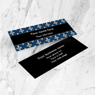Fleur de Lis Patroon, Frans, Royal, Crème, Blauw Mini Visitekaartje