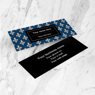 Fleur de Lis Patroon, Frans, Royal, Crème, Blauw Mini Visitekaartje
