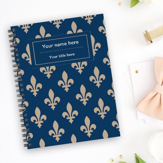 Fleur de Lis Patroon, Frans, Royal, Crème, Blauw Notitieboek