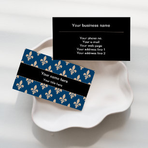 Fleur de Lis Patroon, Frans, Royal, Crème, Blauw Visitekaartje
