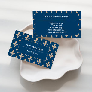 Fleur de Lis Patroon, Frans, Royal, Crème, Blauw Visitekaartje