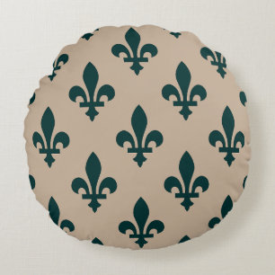 Fleur de Lis-patroon, koninklijk Frans groen op cr Rond Kussen