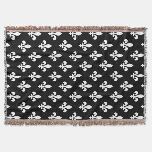Fleur de Lis Patroon, Koninklijk Frans, Wit op Zwa Deken