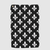 Fleur de Lis Patroon, Koninklijk Frans, Wit op Zwa Golfhanddoek (Voorkant)
