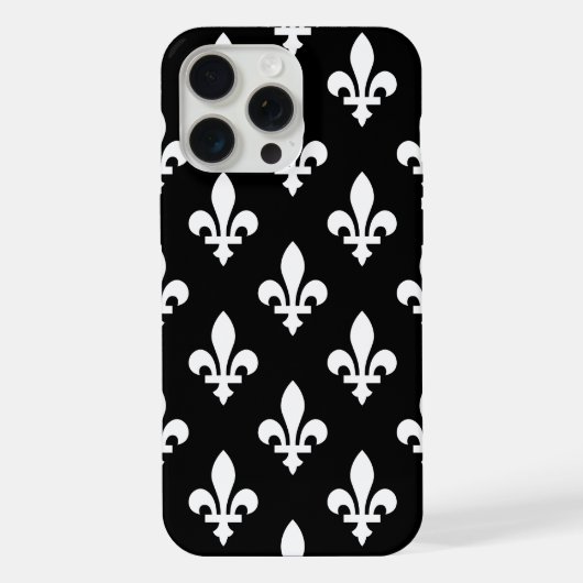 Fleur de Lis Patroon, Koninklijk Frans, Wit op Zwa iPhone Hoesje (Achterkant)