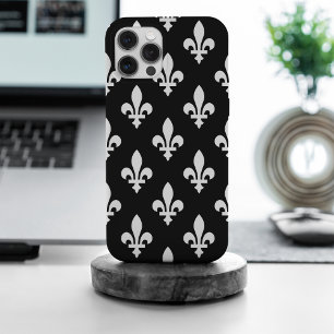 Fleur de Lis Patroon, Koninklijk Frans, Wit op Zwa iPhone 15 Pro Max Hoesje