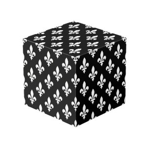 Fleur de Lis Patroon, Koninklijk Frans, Wit op Zwa Kubus