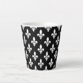 Fleur de Lis Patroon, Koninklijk Frans, Wit op Zwa Latte Mok (Voorkant)