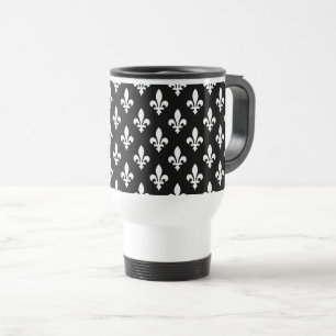 Fleur de Lis Patroon, Koninklijk Frans, Wit op Zwa Reisbeker