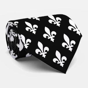 Fleur de Lis Patroon, Koninklijk Frans, Wit op Zwa Stropdas