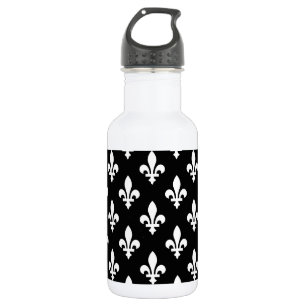Fleur de Lis Patroon, Koninklijk Frans, Wit op Zwa Waterfles
