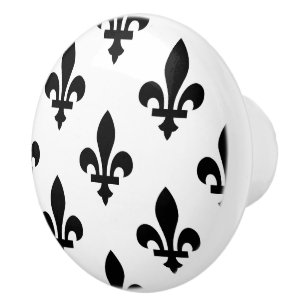Fleur de Lis Patroon, Koninklijk Frans, Zwart op W Keramische Knop