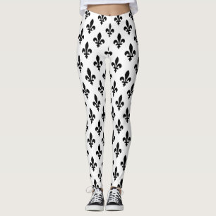 Fleur de Lis Patroon, Koninklijk Frans, Zwart op W Leggings