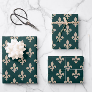 Fleur de Lis-patroon, Koninklijke Franse Crème op Inpakpapier Vel