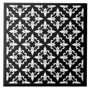 Fleur de Lis Pattern Ebony Tile Tegeltje