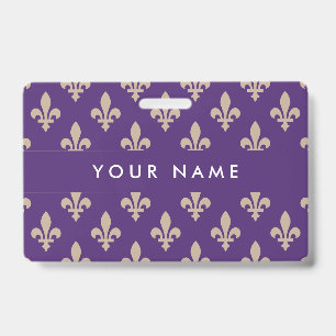 Fleur de Lis Pattern, Frans, Royal, Crème, Paarse Badge