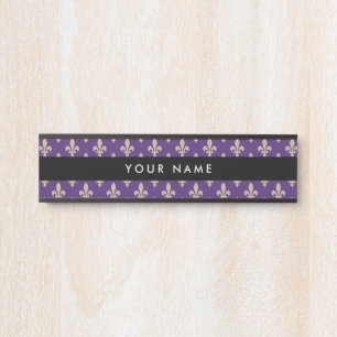 Fleur de Lis Pattern, Frans, Royal, Crème, Paarse Deurbordje