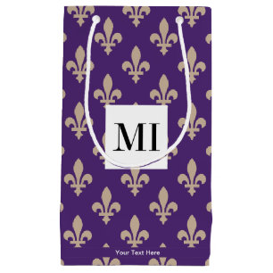 Fleur de Lis Pattern, Frans, Royal, Crème, Paarse Klein Cadeauzakje