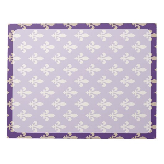 Fleur de Lis Pattern, Frans, Royal, Crème, Paarse Notitieblok (Voorkant)
