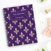 Fleur de Lis Pattern, Frans, Royal, Crème, Paarse Notitieboek