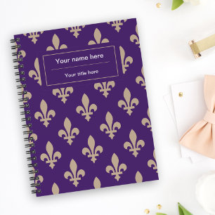 Fleur de Lis Pattern, Frans, Royal, Crème, Paarse Notitieboek