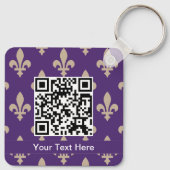 Fleur de Lis Pattern, Frans, Royal, Crème, Paarse Sleutelhanger (Achterkant)