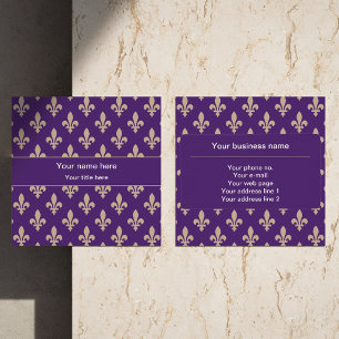 Fleur de Lis Pattern, Frans, Royal, Crème, Paarse Vierkante Visitekaartje